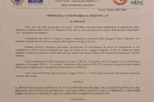 FOTO divieto balneazione Levico