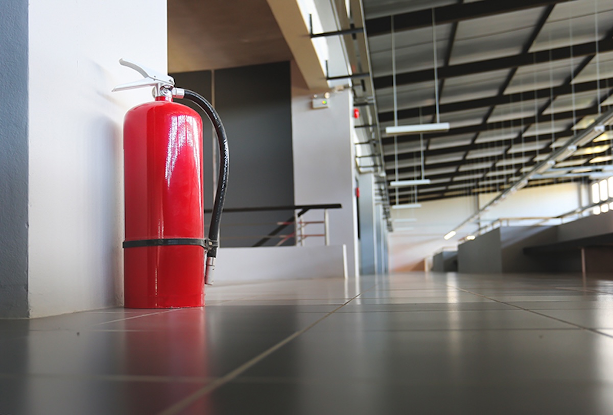 Fire extinguisher in the factory building.