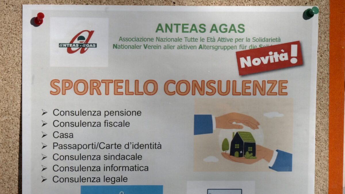 A Bolzano apre uno sportello gratuito di consulenza gestito da Anteas-Agas